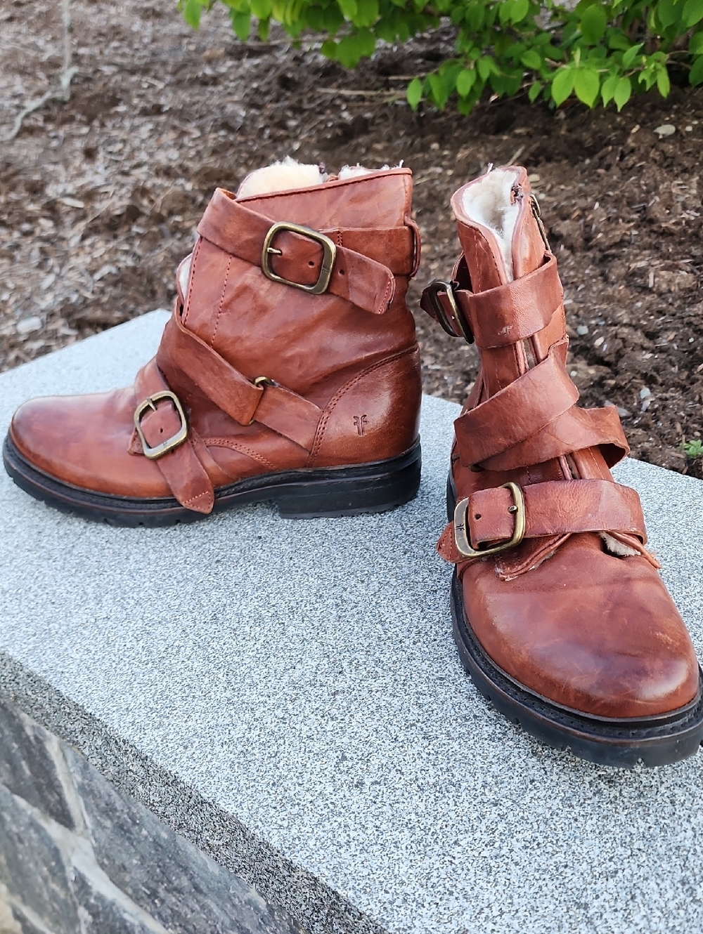 Frye Brown Leather Buckle Ankle Boots Size 7.5 B